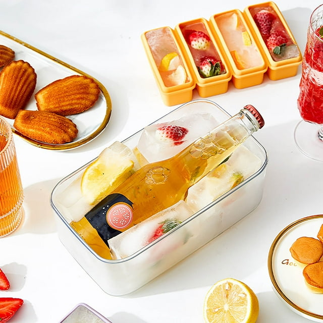 Molde de hielo largo con tapa para refrigerador | Bandeja de hielo de gran capacidad | Silicona flexible de grado alimenticio | Barras de hielo grandes de fusión lenta para bebidas | Multiusos para