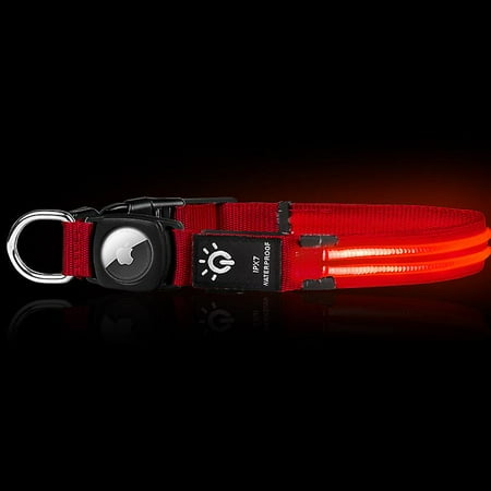 Led Airtag Dog Collar, Waterproof Rechargeable Light Up Dog Collars For