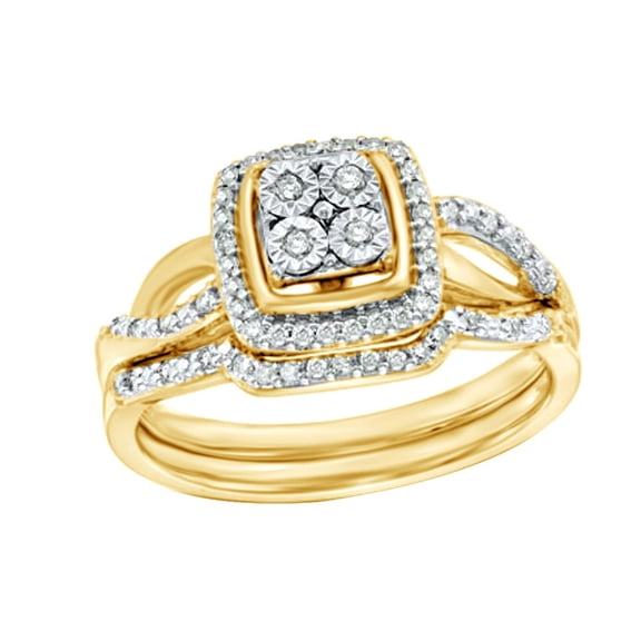 AFFY White Natural Diamond Square Frame Bridal Ring Set In 10k Yellow Gold (0.25 Cttw)