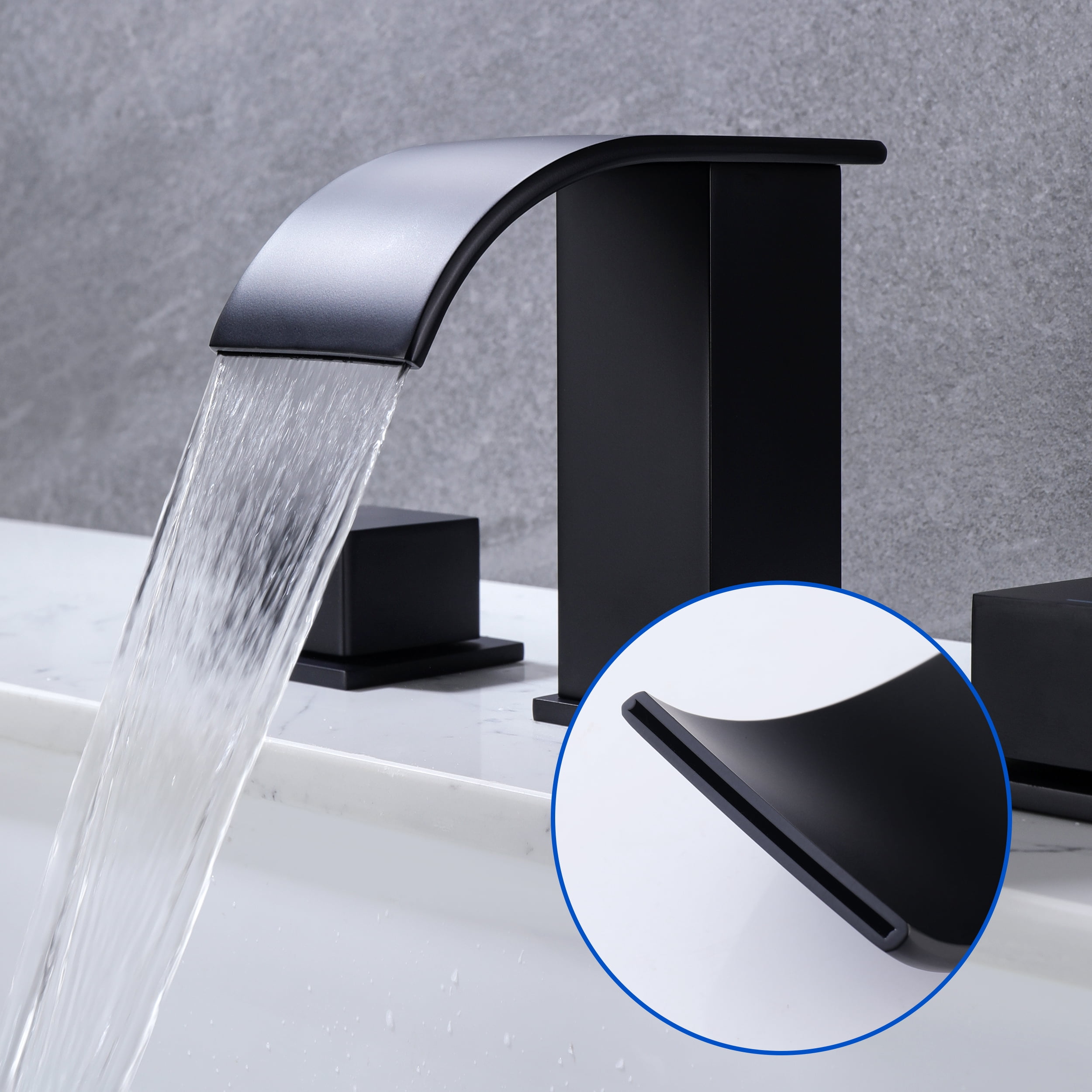 Waterfall Bathroom Sink Faucet Black - Widespread 2 Handle 8 Inch 3 Hole Bathroom Sink Faucet, Basin Faucet Mixer Taps with cUPC Faucet Supply Line Hoses for Bathroom Restroom Vanity Lavatory