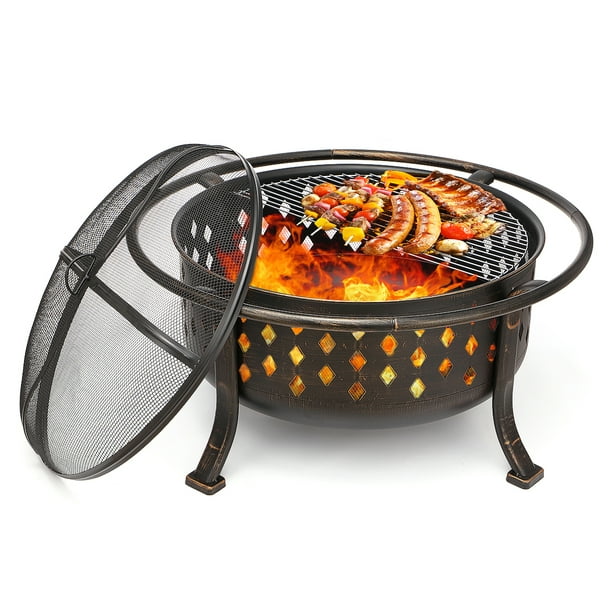 Kingso 36 Wood Burning Fire Pit With, Wood Fire Pit With Cooking Grate
