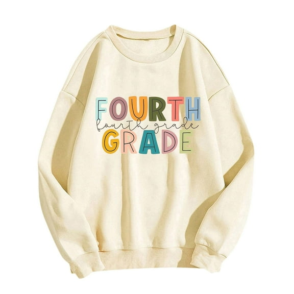 Gaexia Crewneck Sweatshirts Women Cute Teacher Sweatshirt We Back Pullover Casual Drop Shoulder Comfortable Soft Sweatshirt Back To School,Light Gray,S