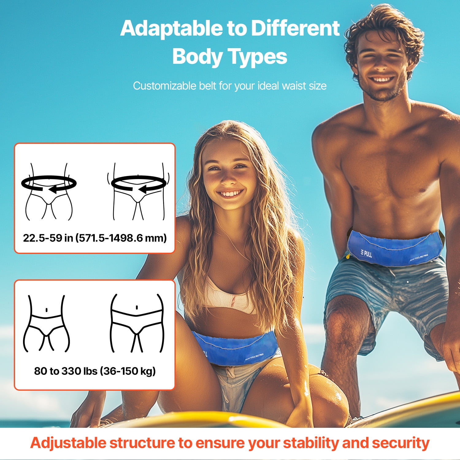 KFFKFF Adult's Manual Inflation Belt Pack, 105N Buoyancy,Suitable for Over 80 Pounds and Waist Up to 59 in Adjustable, Inflatable PFD Belt for SUP Paddleboarding,Kayaking,Blue (CO2 Cylinder Excluded)