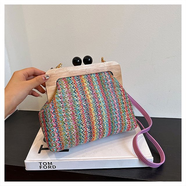 Zhuge Bolso de hombro tejido para mujer, bolso de mano tejido, bolso de mano tejido elegante para playa de verano, bolsos de hombro de 9,05 x 3,94 x 7,87 pulgadas (púrpura)