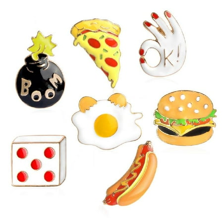 

TONKBEEY 7pcs Pizza Hamburger Hot Dog Poached Eggs Dice Bombs Brooches Fast Food Jewelry