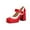 Red, variant on QIUOMBBP Chunky Heel Pumps for Women Ankle Strap High Heel Mary Janes Square Closed Toe Leather Dress Shoes Red