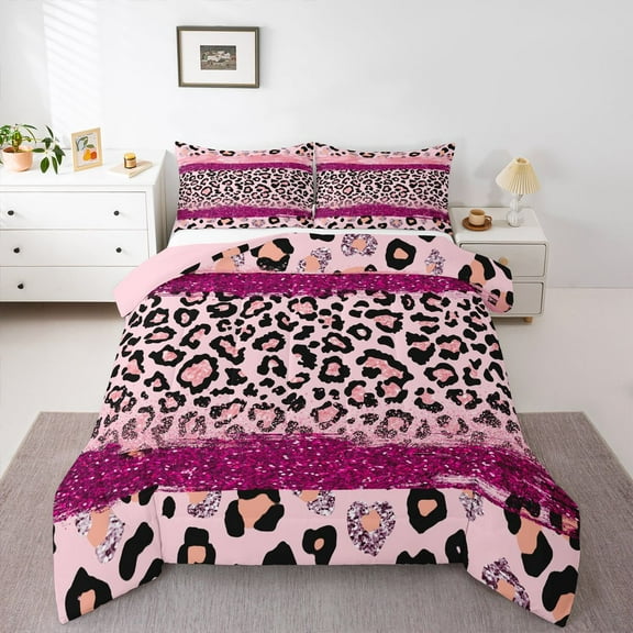 Homewish Romantic Pink Fashion Bedding Comforter Set, Glitter Sequin Print Twin Comforter Sets, Teens Kids Girls Women Reversible Bedding Set, Microfiber Bedroom Decor, 2 Pieces