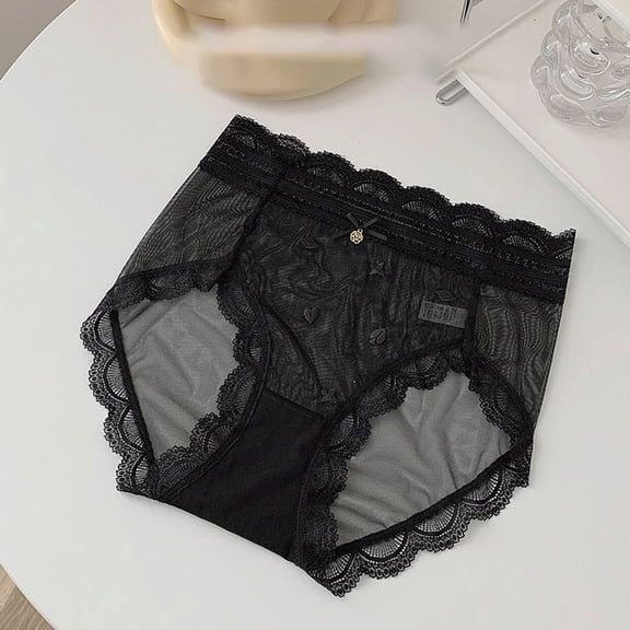 Fewfanhot Women's Lace Lightweight Briefs Breathable Mesh Design Soft Elastic Solid Color Comfortable Underwear