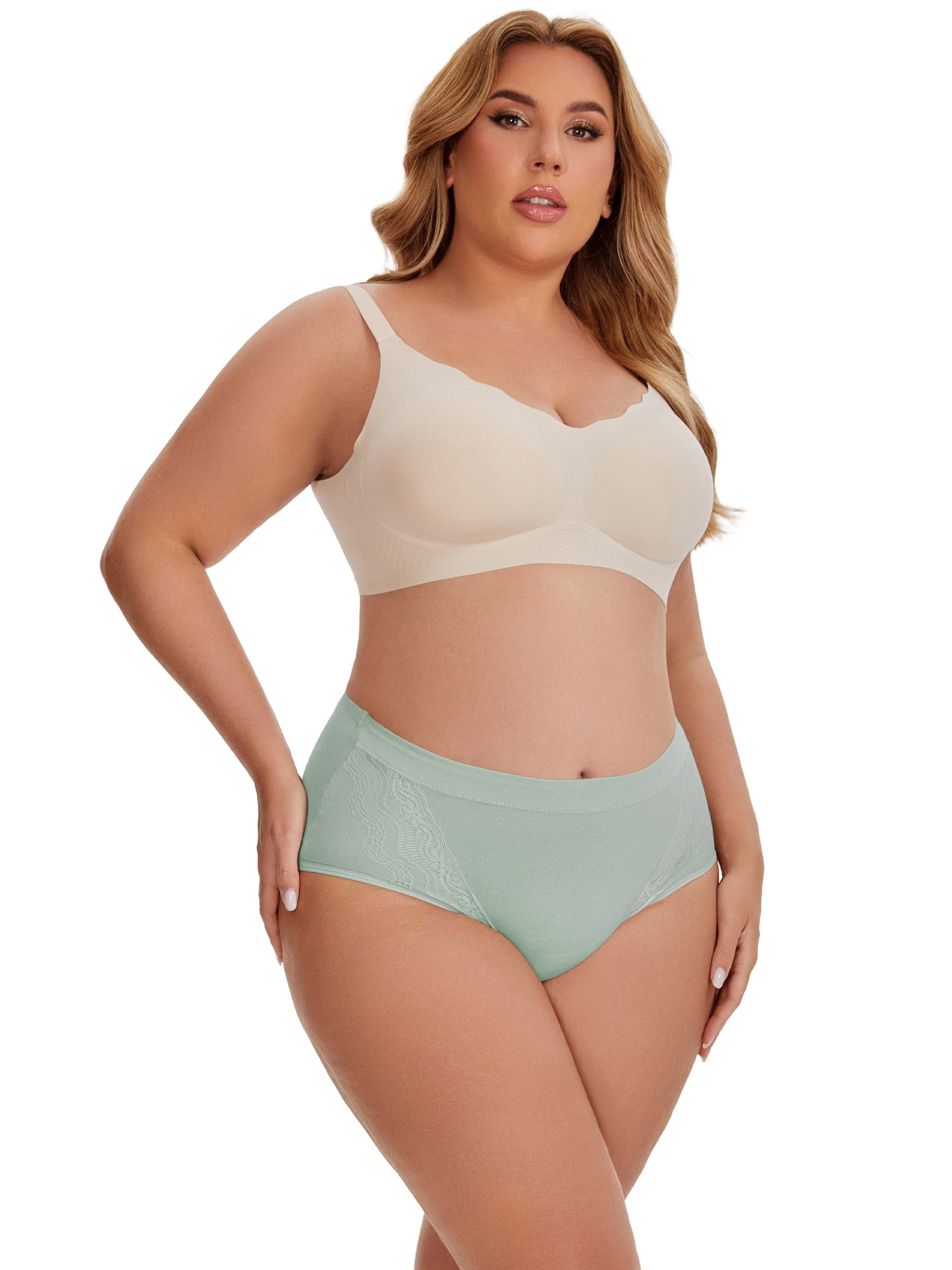 DARING DIVA Women's High Rise Cotton Underwear Full Coverage Lace Briefs 3XL Green