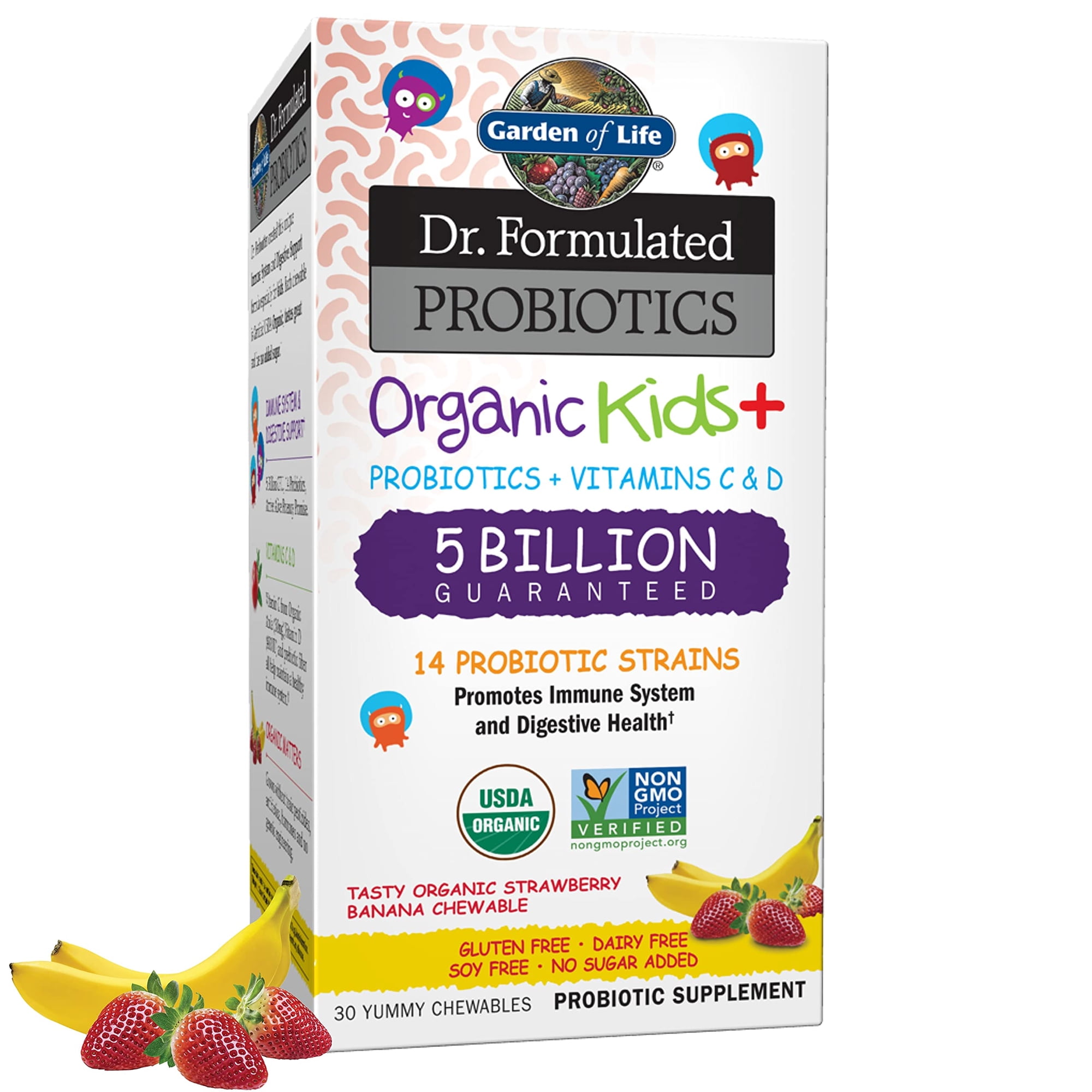 Garden of Life Dr. Formulated Probiotics Organic Kids+, Strawberry Banana, 30 Chewables