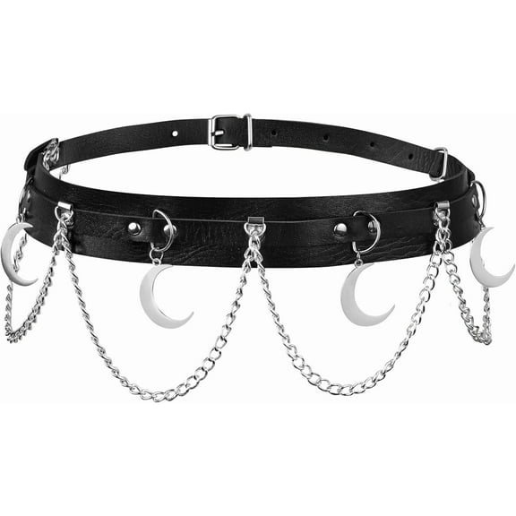 YooGuoGuo Goth Crescent Moon Black PU leather Belt, Emo Punk Grunge Goth Belt, Gothic Punk Accessories