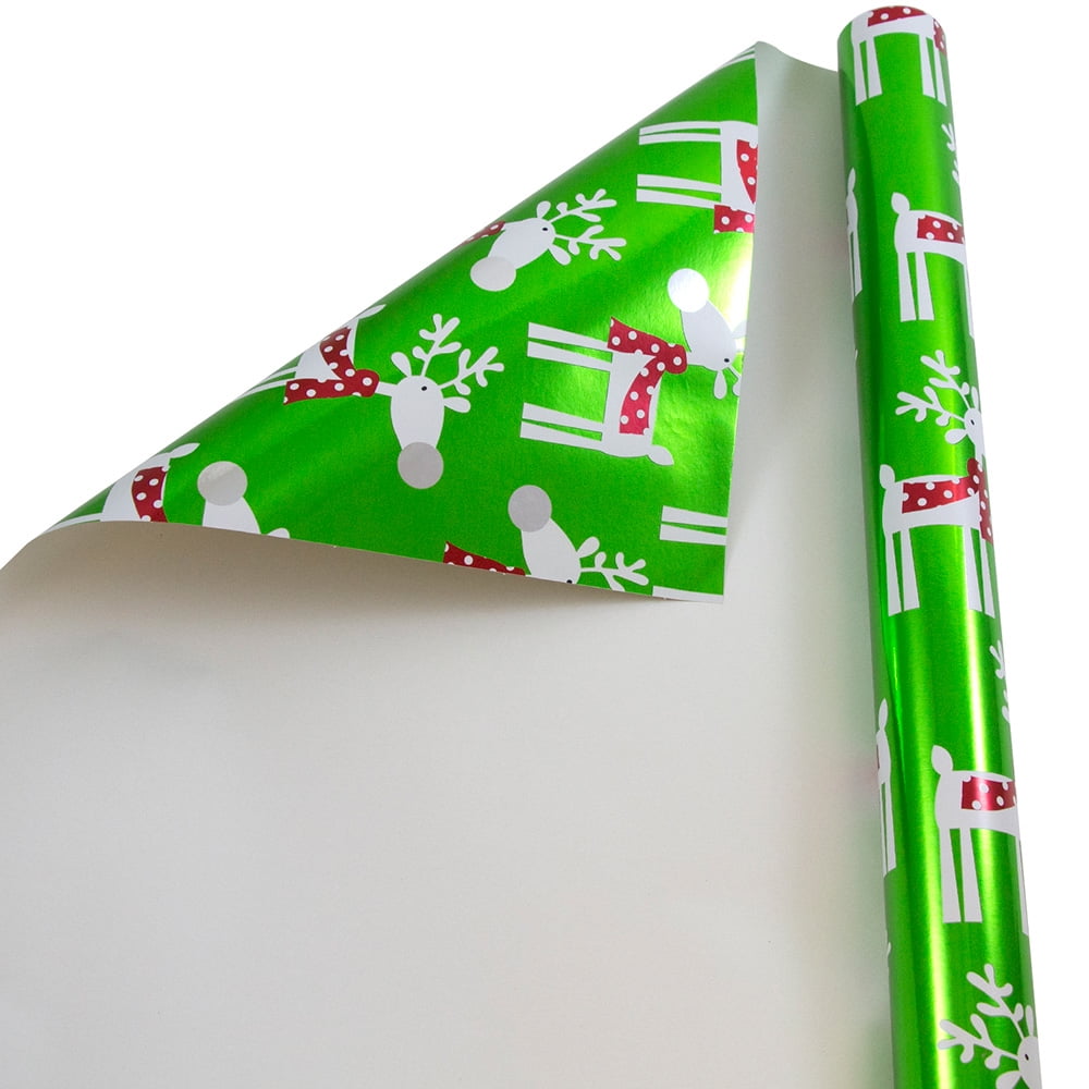 JAM Christmas Foil Wrapping Paper, 25 Sq Ft, 1/Pack, Green with