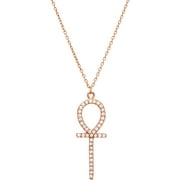 Lesa Michele Genuine Cubic Zirconia Cross Necklace in Rose Gold over Sterling Silver