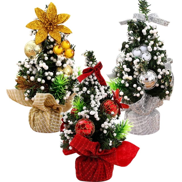 Árbol de Navidad Mini árbol decorativo Decoración navideña única de PVC Decoración navideña perfecta para mesa, tableros de mesa y su hogar u oficina 3 piezas