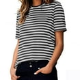 thumbnail image 4 of AherBiu Summer Tops for Women Striped Crewneck Short Sleeve Casual Basic Comfy Top Tees Tshirts Blouse, 4 of 6