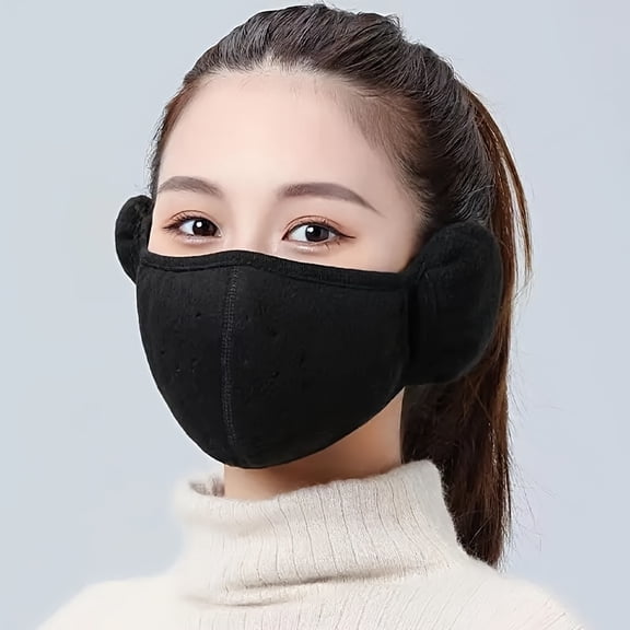Womens Winter Warm Windproof Mask with Fluffy Ear Covers - Thick Dustproof Breathable Mouth Cover Half Face Earflaps