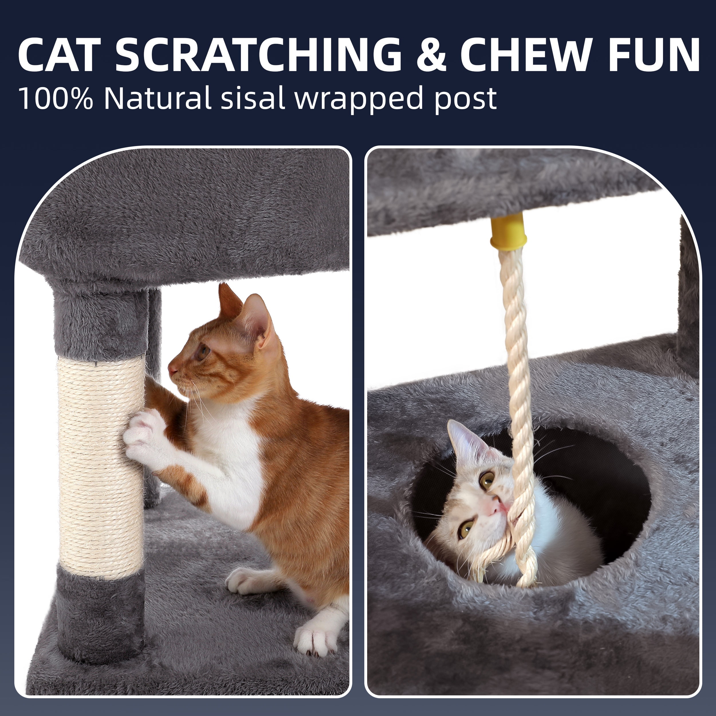 Vibrant Life 50inch Cat Tree Tower with Large Condo and Perch for Indoor Cats, Gray