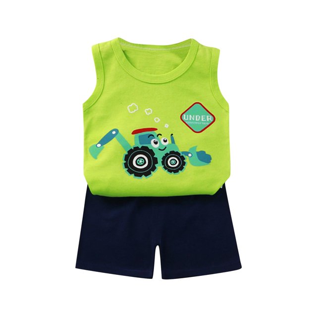 Ensembles d'Été pour Enfants, Ensembles de Vêtements pour Garçons, Haut Sans Manches à Col Rond pour Enfants, Shorts à Taille Élastique, Ensemble Décontracté Deux Pièces