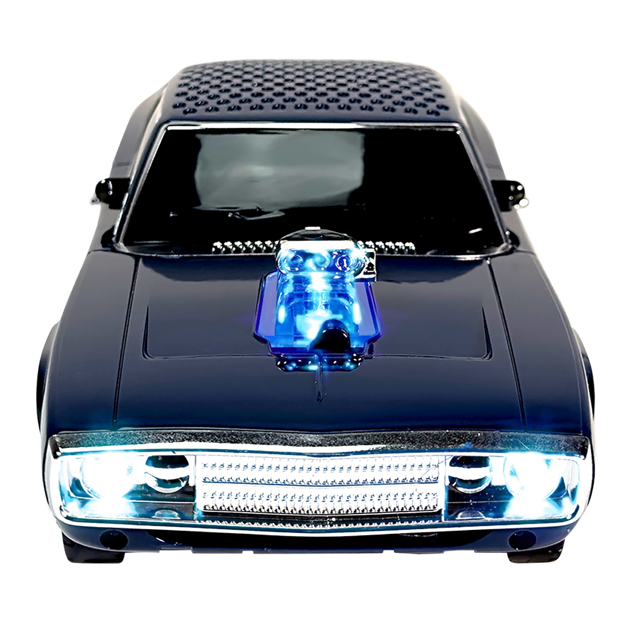 QFX Bluetooth 1968 Retro Muscle Car Replica Speaker, Dual 2-inch Speakers, Hands Free Link, Built-in Microphone, FM Radio and LED Party Lights, Blue - BT-1968-BLU
