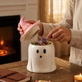 thumbnail image 4 of Clearance Halloween Strawberry Witchy Ghost Canister, Ceramic Ghost Candy Bowl with Lid, Cute Witchy Ghost Statue Figurine, Halloween Decoration for Home Table Bedroom, Gift for Kiddo Adults, 4 of 7
