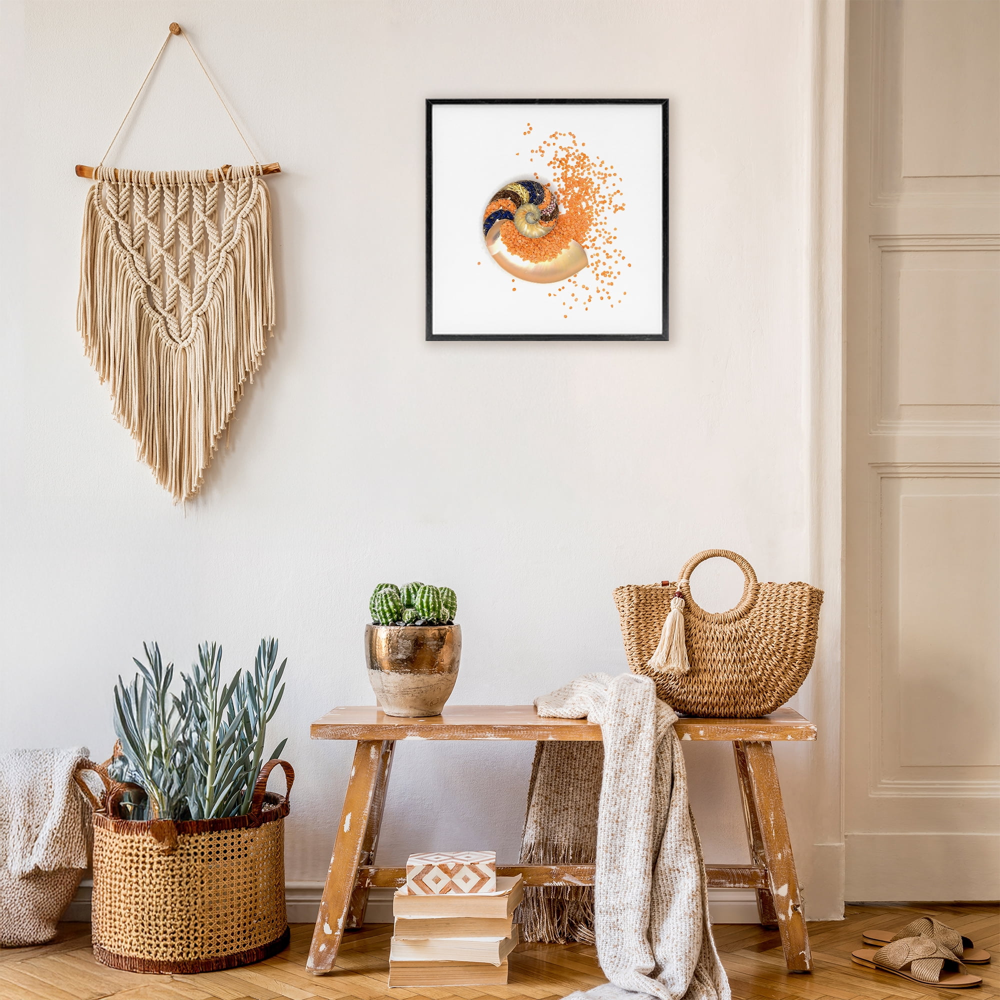 Stupell Industries Orange Nautilus Spiral Black Framed Giclee Art, design by Beth Adoette