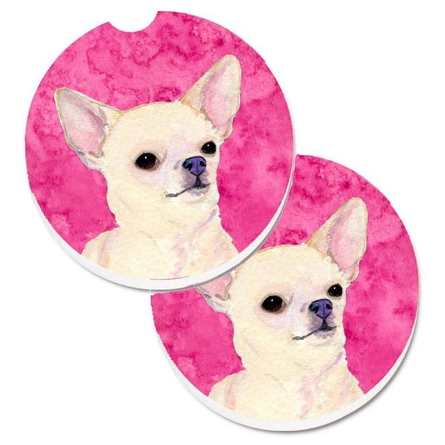 Pink Chihuahua Set of 2 Cup Holder Car Coaster
