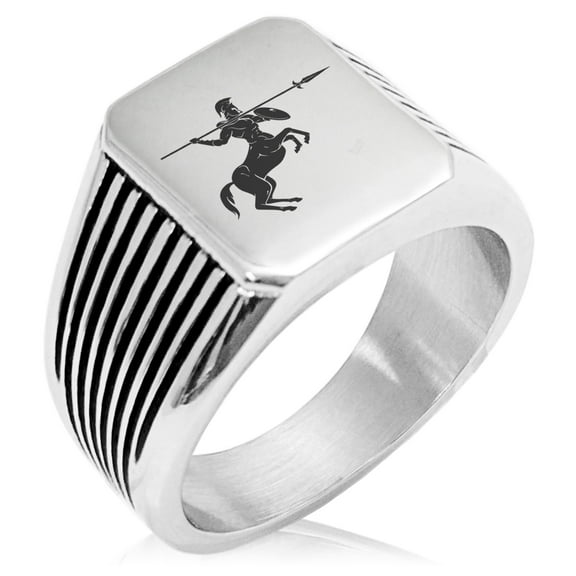 Stainless Steel Greek Mythology Centaur Needle Stripe Pattern Biker Style Polished Ring