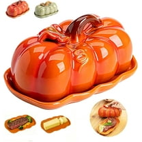 Pumpkin Butter Dish with Lid, Ceramic Cute Pumpkin Butter Dish, Multi-Purpose Fall Kitchen Countertop Snack Trays and Cheese Boards for Halloween Thanksgiving Everyday Use