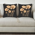 thumbnail image 3 of Elegant Set of 2 18x18in Throw Pillow Covers with Beige and Brown Floral Design on Black Background - Perfect for Couch Bed Car, 3 of 8