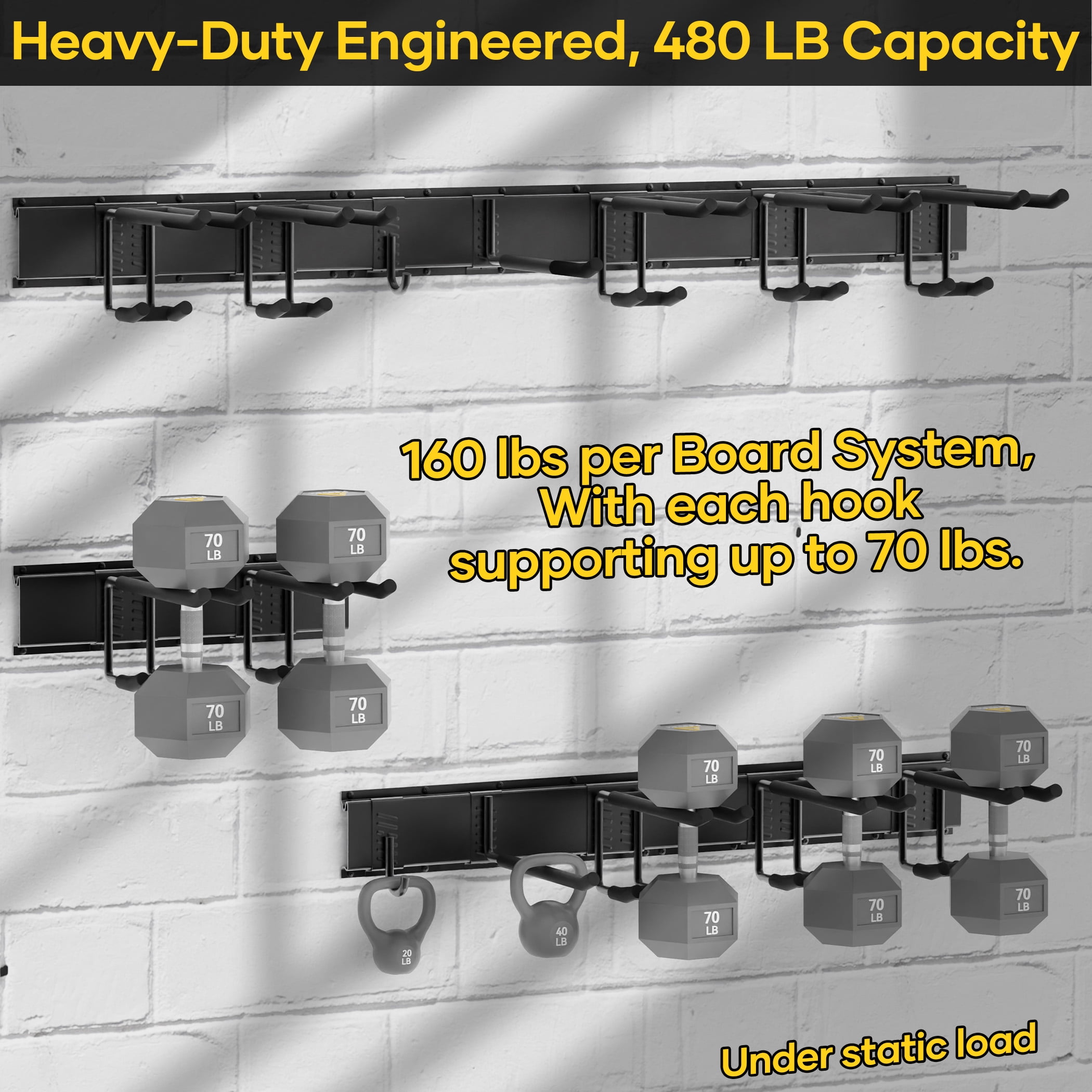 Topritt 48" Garage Wall Tool Organizer  - Heavy-Duty Storage Rack System, 7 Adjustable Hooks, 480 lbs Capacity, Suitable for Sheds & Garden