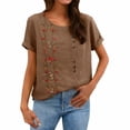 thumbnail image 4 of Embroidered Cotton Linen Tops Oversized Linen Shirts For Women Summer Linen Tops Lightweight Linen Blouses For Women Peasant Blouse Womens Summer Tops Gauze Shirts Womens Gauze Tops Coffee 2XL, 4 of 9