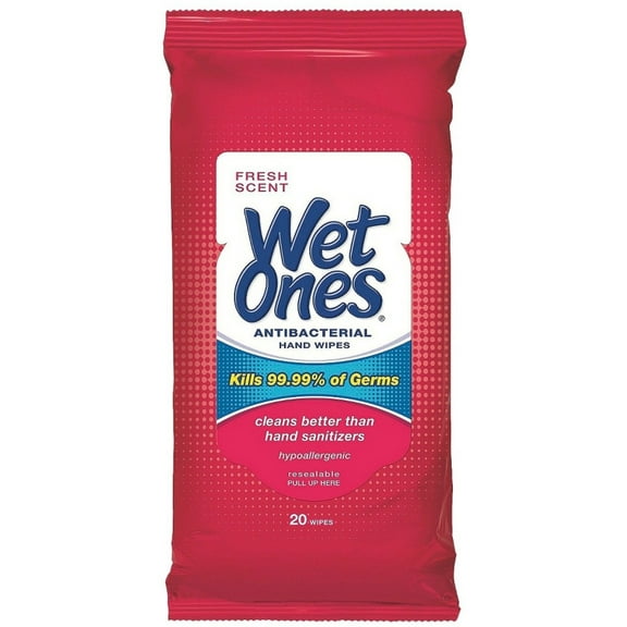 WET ONES Antibacterial Hand Wipes, Fresh Scent 20 ea