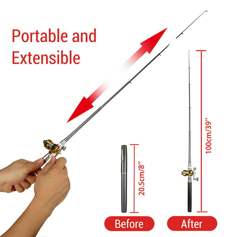 Pen Fishing Pole, Mini Pocket Fishing Rod and Reel Combos Travel Fishing Rod  Set for Ice Fly Fishing Sea Saltwater Freshwater, Silver 
