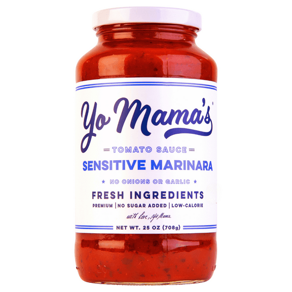 Yo Mama's Foods Sensitive Marinara Pasta Sauce – No Onion, No Garlic, Gluten-Free, Vegan, 25 oz
