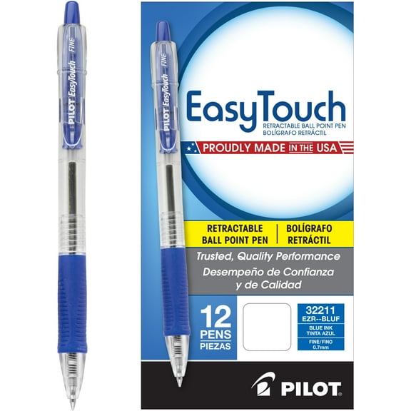 Pilot Easytouch Retractable Ballpoint Pen, Fine Point, Blue Ink, 12 Count