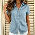thumbnail image 6 of ClodeEU Women's Collared Short Sleeve Button Down Shirt,Casual Loose Fit Blouse Light Blue,Women's Plus L, 6 of 7