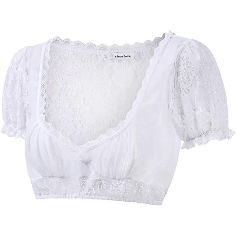 Women's Bavarian Oktoberfest Traditional Dirndl Blouse Beer Garden Crop  Lace Top (Small, Chinffon White) at  Women's Clothing store