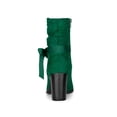 thumbnail image 2 of BLISSFUL STEP Women's Slouch Boots Ankle-High Block Heel Bow Decor Boots Emerald Green 6, 2 of 7