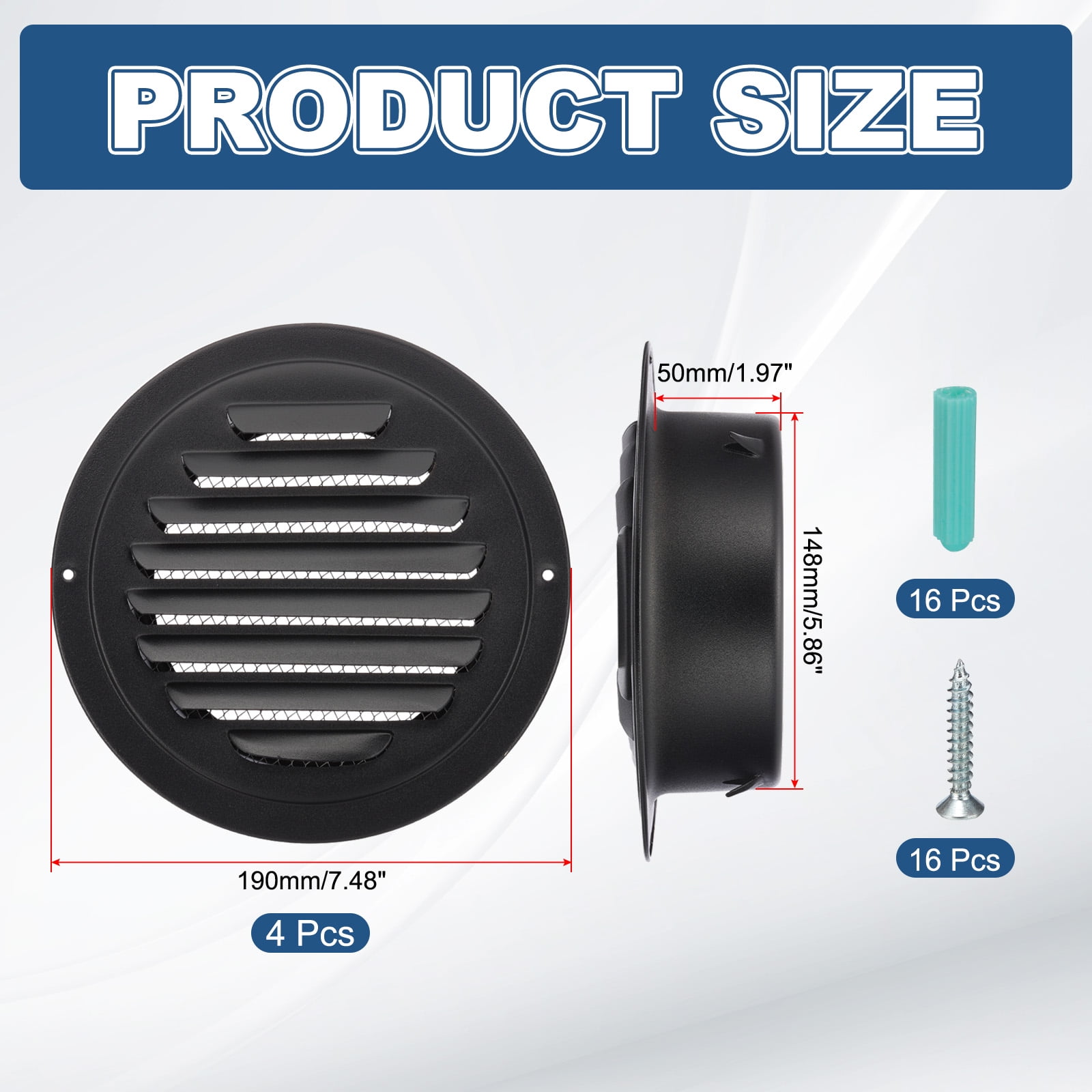 Uxcell Round Air Vents, Outlet Vents Cover 304 Stainless Steel Louver Grille Black 6 Inch