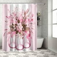 thumbnail image 3 of Shower Curtain Pink Eucalyptus Leaf Flower Shower Curtains for Bathroom Decor Stripes Jar Floral Shower Curtain Sets with Hooks Waterproof Fabric Bath Curtain Small Stall 36" X 72", 3 of 6