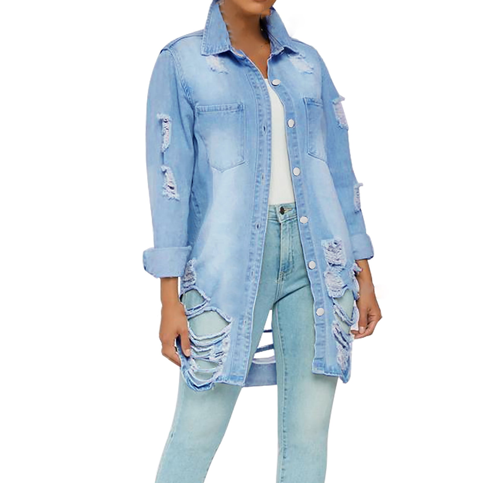 HTNBO Women Loose Jackets Long Sleeve Fall Denim Casual Winter