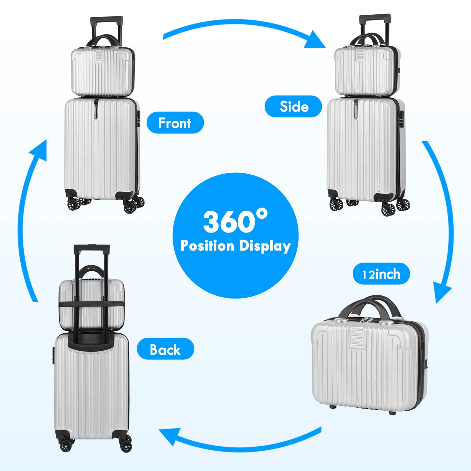 2-Piece Luggage Set  Carry On Suitcase with 14" Makeup Case