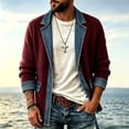 thumbnail image 2 of Raeneomay Men's Denim Knit Cardigan - Button Front Long Sleeve Jacket, 2 of 6
