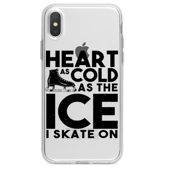 DistinctInk Clear Shockproof Hybrid Case for iPhone XS Max (6.5" Screen) - TPU Bumper Acrylic Back Tempered Glass Screen Protector - Heart as Cold as the Ice I Skate On