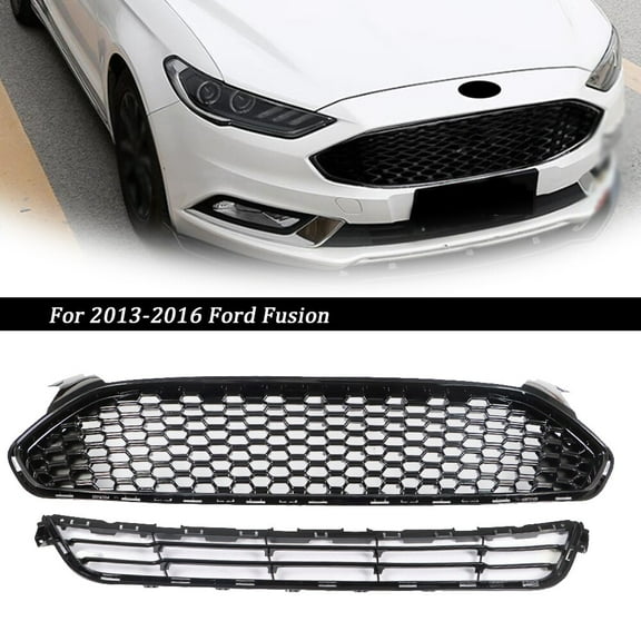 For Ford Fusion 2013-2016 Front Bumper Upper Lower Grille Grill Plastic Black