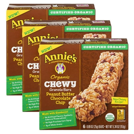 (3 Pack) Annie's Organic Chewy PB Chocolate Chip Granola Bars 6 Ct 5.34