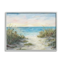Stupell Industries Sea Grass Ocean Path Nature Painting Gray Framed Art Print Wall Art, 14 x 11