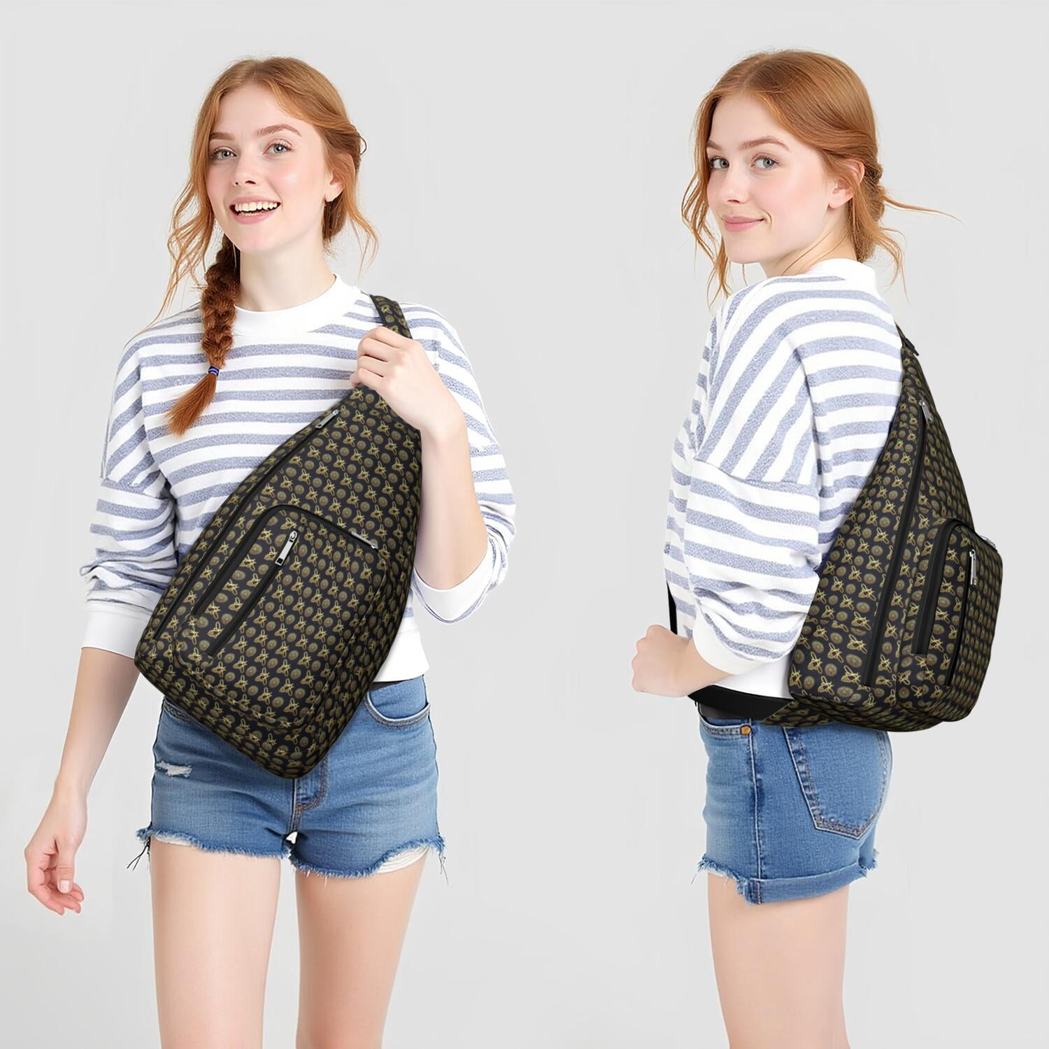 Cute Bee Print Sling Backpack – Colorful Cartoon Honeycomb & Floral Crossbody Bag for Travel & Hiking