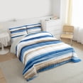 thumbnail image 3 of Manfei Girly Blue Stripes Full Size Comforter Sets for Adult, Oil Printing Artwork Bedding Comforter Set, Abstract Ombre Reversible Bedding Sets, Breathable Home Decor, 3pcs, 3 of 8