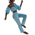 thumbnail image 4 of Coduop Women Two Piece Outfit Set Off Shoulder Crop Tops and Wide Leg Long Pants Suts Matching Set, 4 of 9